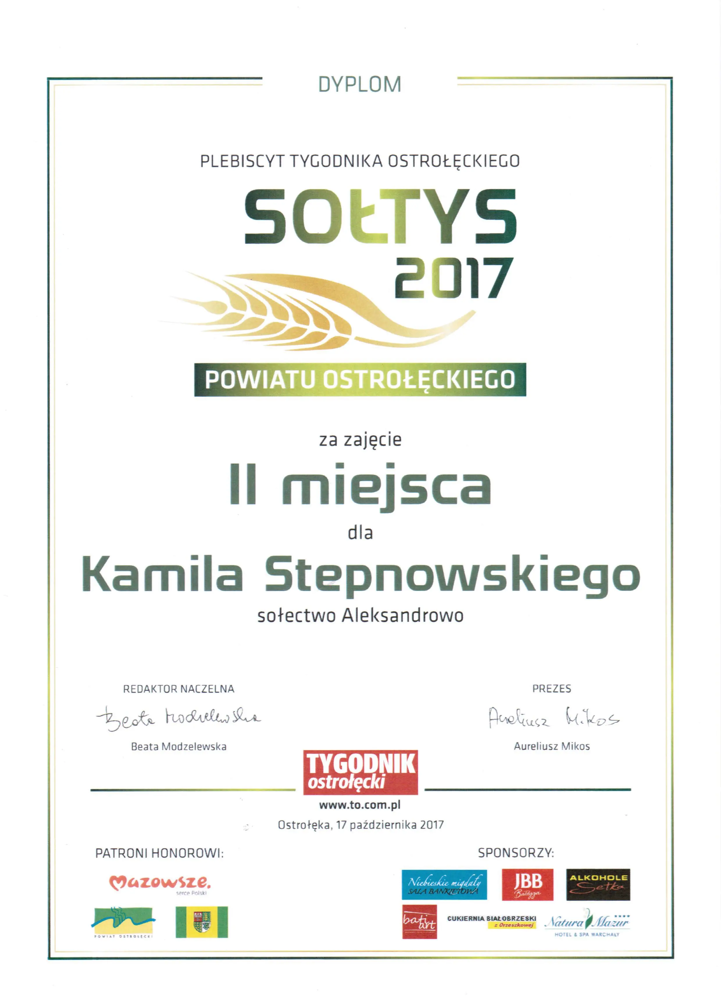 Sołtys Roku powiatu ostrołęckiego – II miejsce